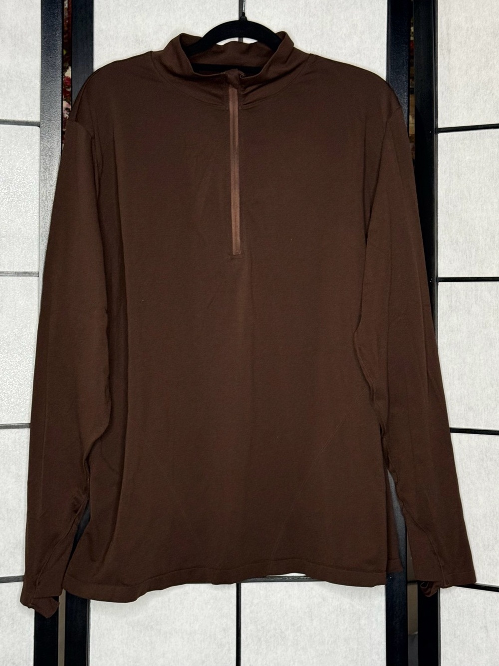 Fabletics Brown Half Zip Long Sleeve Active Pullover w/Thumbholes Approx Size XL